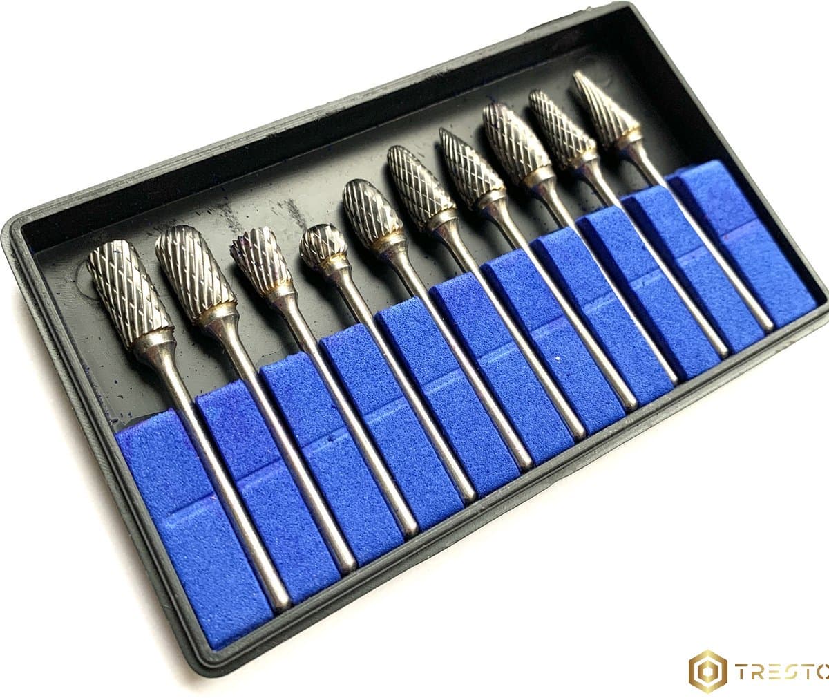 TRESTO - Frezensets – Set van 10 frezen – Mini frezenset van Wolfaamcarbide ø 2,35 x 6,00 mm – Multitool accessoiresset geschikt voor Dremel multitools