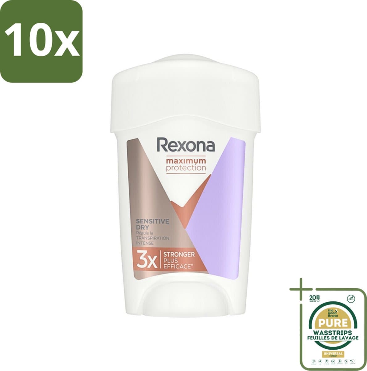10 x Rexona Women - Deodorant Stick - Maximum Protection Sensitive Dry - Extra Bescherming - 45 ml - Grootverpakking - Anti-transpirant Stick - Gevoelige Huid - Sensitive Dry - 96 Uur Bescherming - Dermatologisch Getest