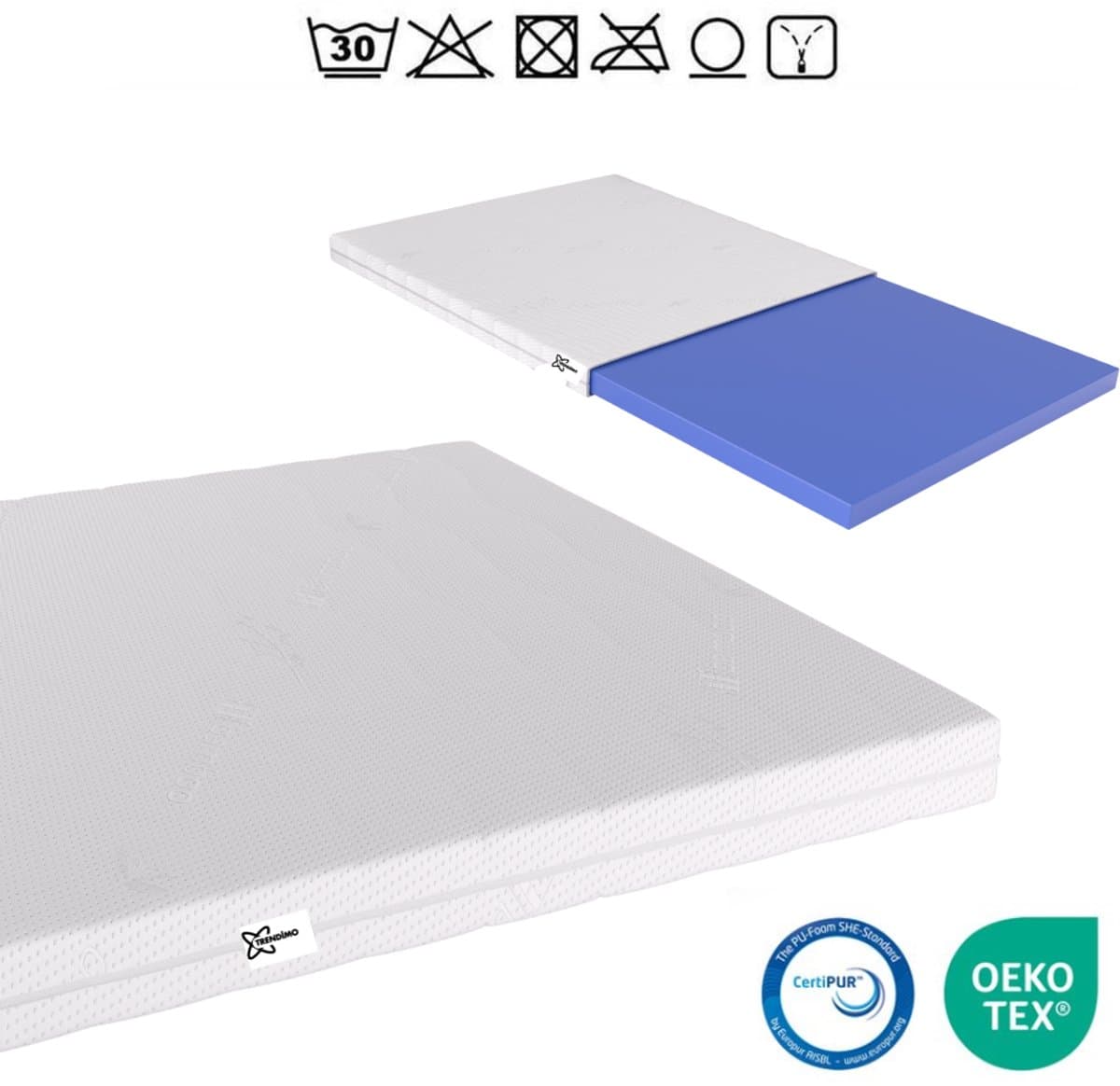 140x200 Topper Orthopedisch HR Koudschuim - 9cm - Topmatras Bamboo Afritsbaar Wasbaar Tijk - Anti-allergisch Topdek - Stevig