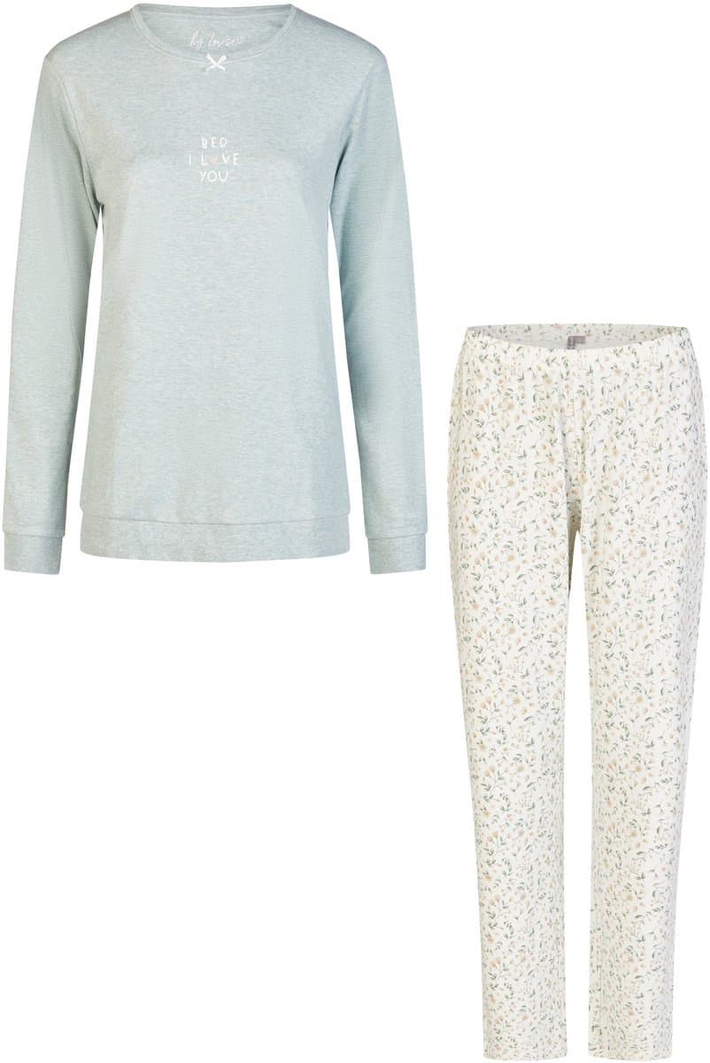 By Louise Dames Pyjama Set Lang Interlock Groen/Wit Gebloemd - Maat XXL