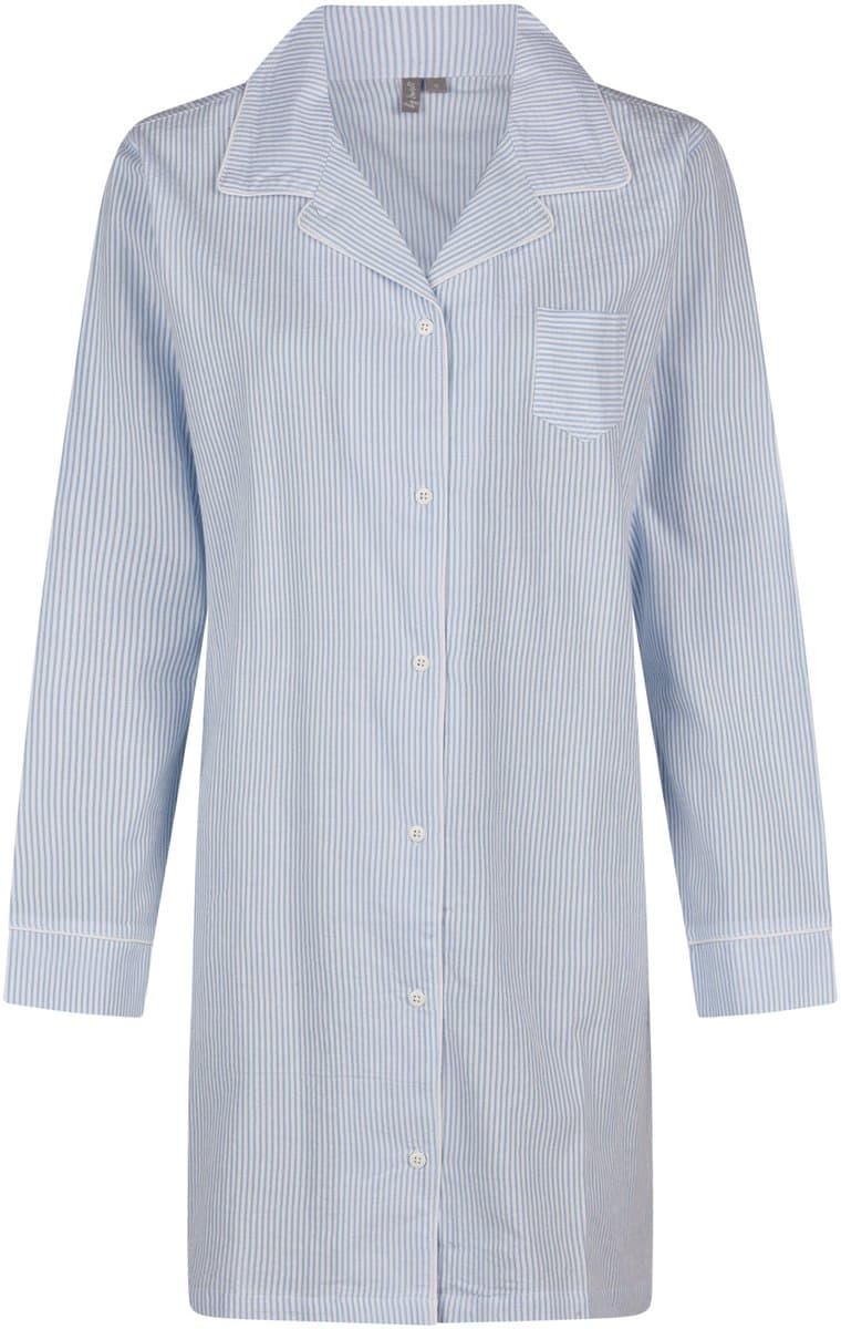 By Louise Dames Nachthemd Met Knoopsluiting Lange Mouw Seersucker Blauw Gestreept - Maat XL