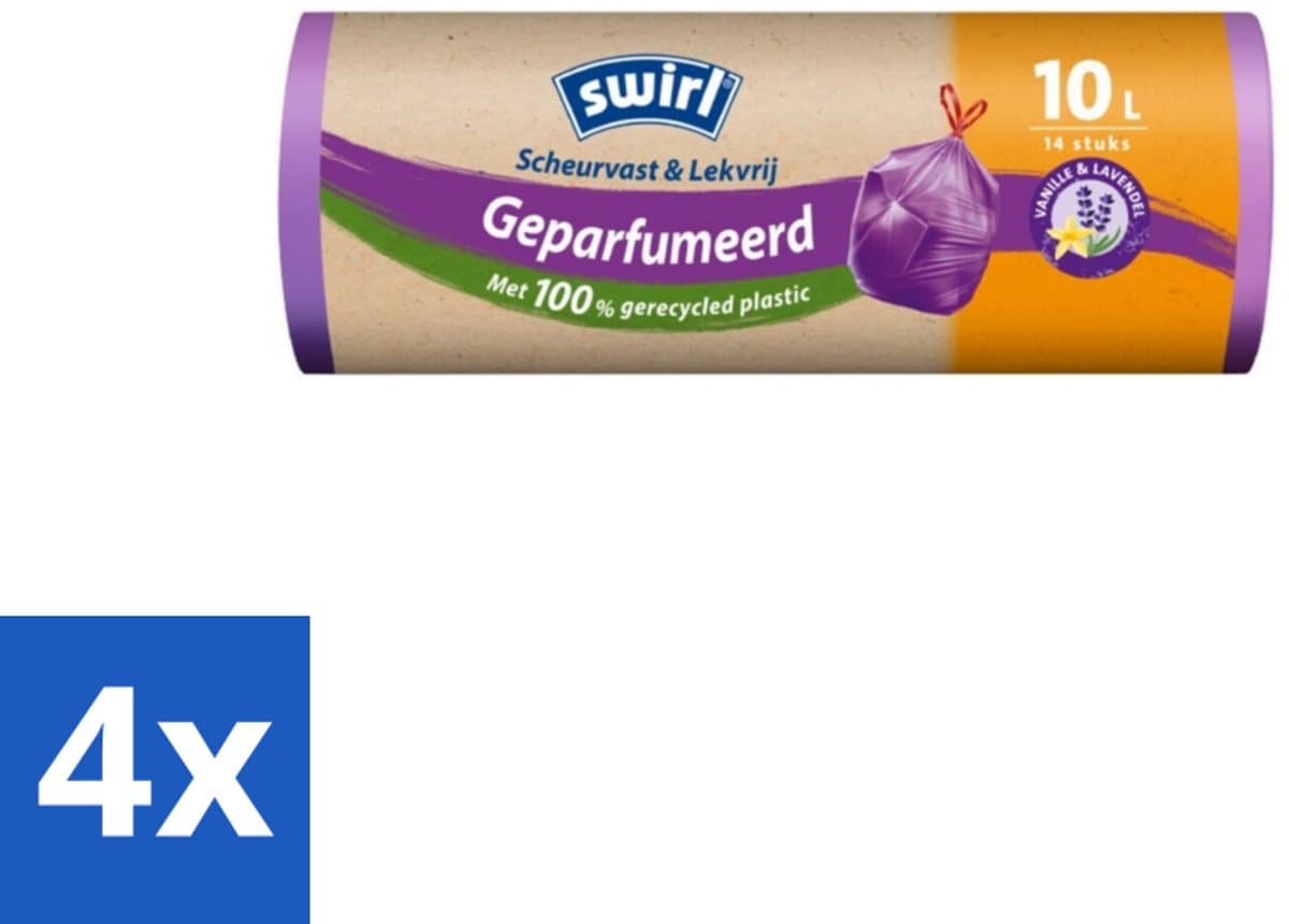 4 x Swirl – Pedaalemmerzakken – Trekband Geparfumeerd Vanille & Lavendel – 10 L – 14 zakken - Pedaalemmerzakken - Geur - Trekband - Scheurvast - Waterdicht