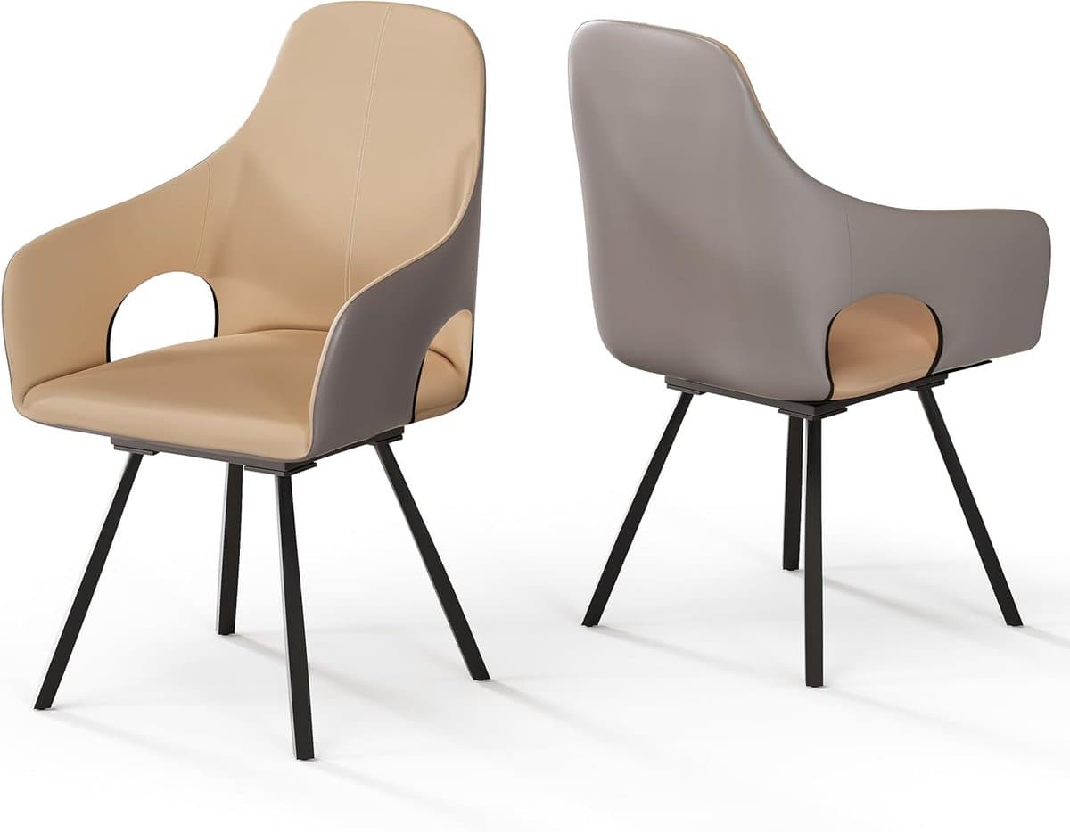 Draaibare Eetkamerstoelen Set van 2 met Armleuning – Luxe Beige/Grijze Keukenstoelen