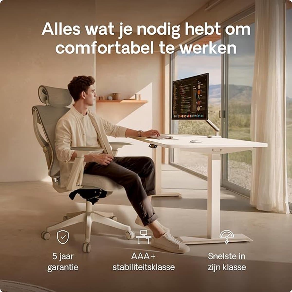 Elektrisch Zit-Sta Bureau Novihome ProDesk 160x80 cm – Snel Tweemotorig Staand Bureau – Touchscreen Bediening – Hoogte Verstelbaar 119 cm – Zeer Stabiel & Duurzaam – Modern Witte Werkplek