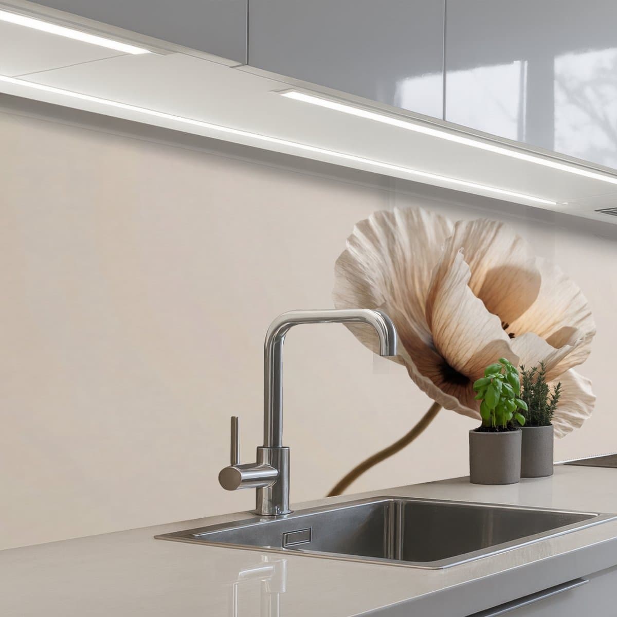 Keuken achterwand 150x60 cm - Spatscherm zelfklevend Bloem - Beige - Crème - Muurbeschermer - Spatwand fornuis