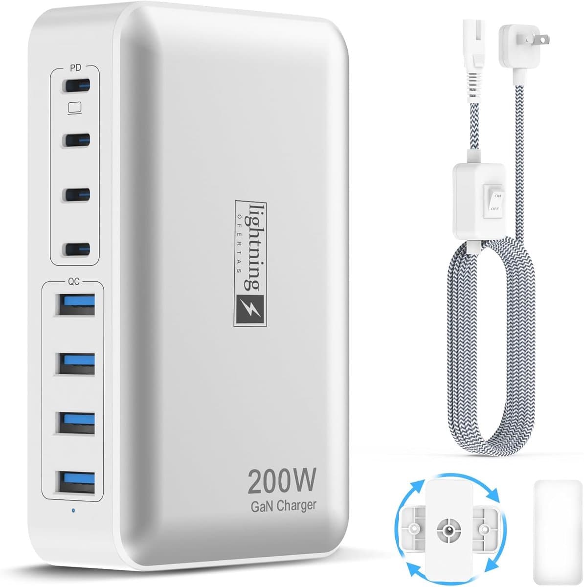 Krachtig 200W USB C Laadstation met 8 Poorten - Snel Opladen voor Telefoons, Tablets en Laptops