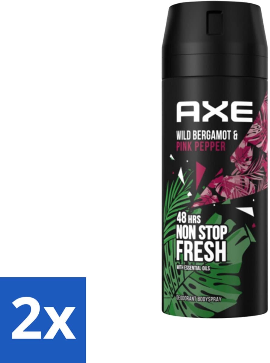 2 x Axe - Deodorant Bodyspray - 48hrs Fresh - Wild Bergamot & Pink Pepper - 150 ml - 48 Uur Deodorant - Deodorant Spray - Axe Deodorant - Bergamot Deodorant - Roze Peper Deodorant