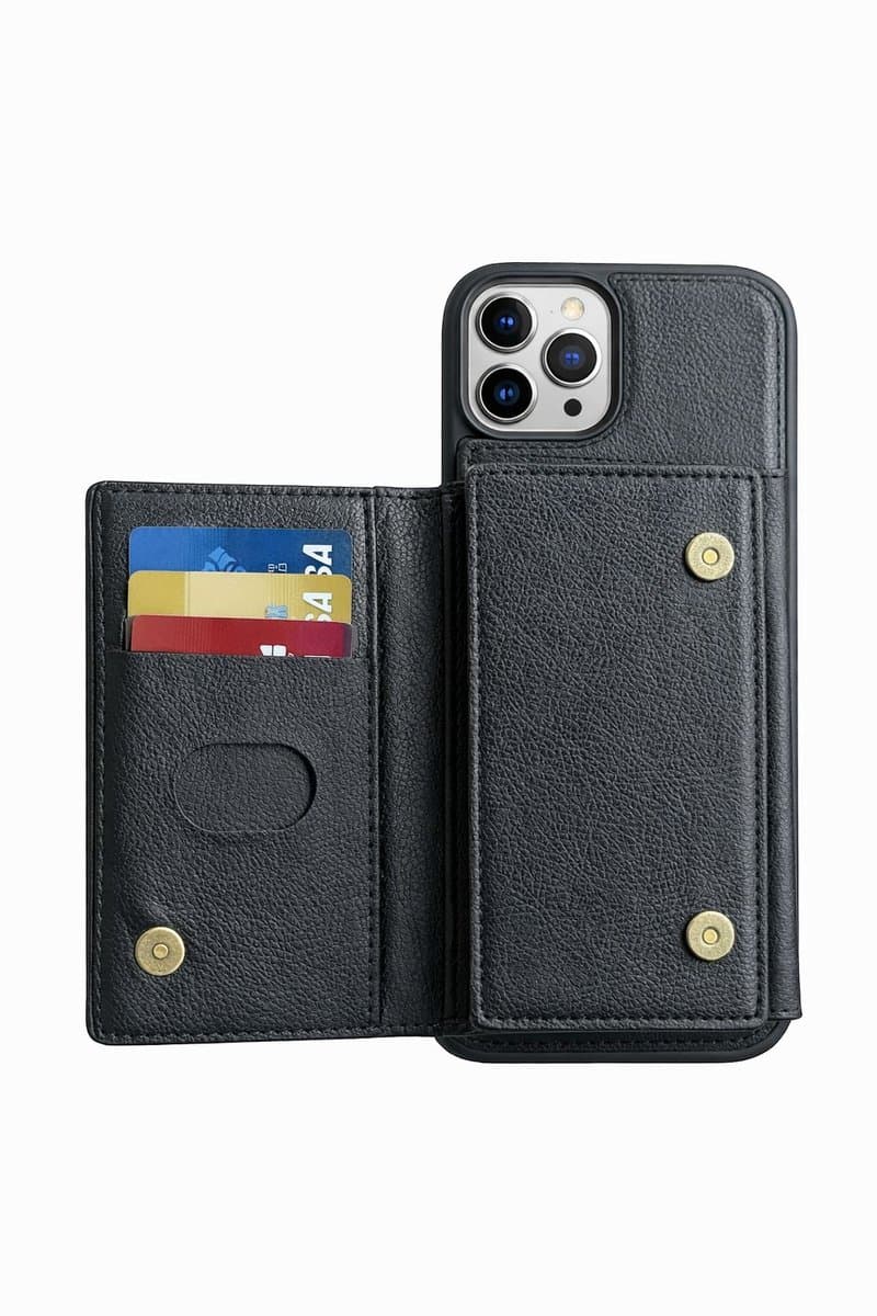 iPhone 17 Leren Hoesje Zwart met MagSafe Wallet – Echt Leder – Pasjeshouder voor 3+ Kaarten – Dun Luxe Telefoonhoes – Magnetische Portemonnee Case Plus screenprotector