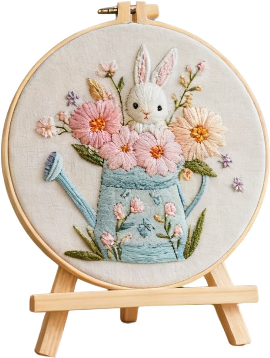 PREMIUM Borduurpakket voor volwassenen – DIY decoratie – Creatieve borduurset – Borduren - Bloemen - Dieren - Bunny Bloom