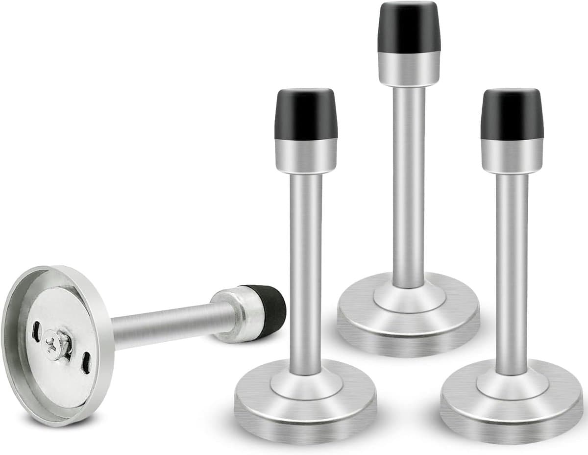 Deurbuffer wit-deurbuffer-4-delige deurstopperset - Deurstoppers van antiek messing en zinklegering - Wanddeurstoppers met rubberen uiteinden - Beschermt muren en plinten in woningen, hotels en kantoren - zilver-7,5 x 3,8 cm