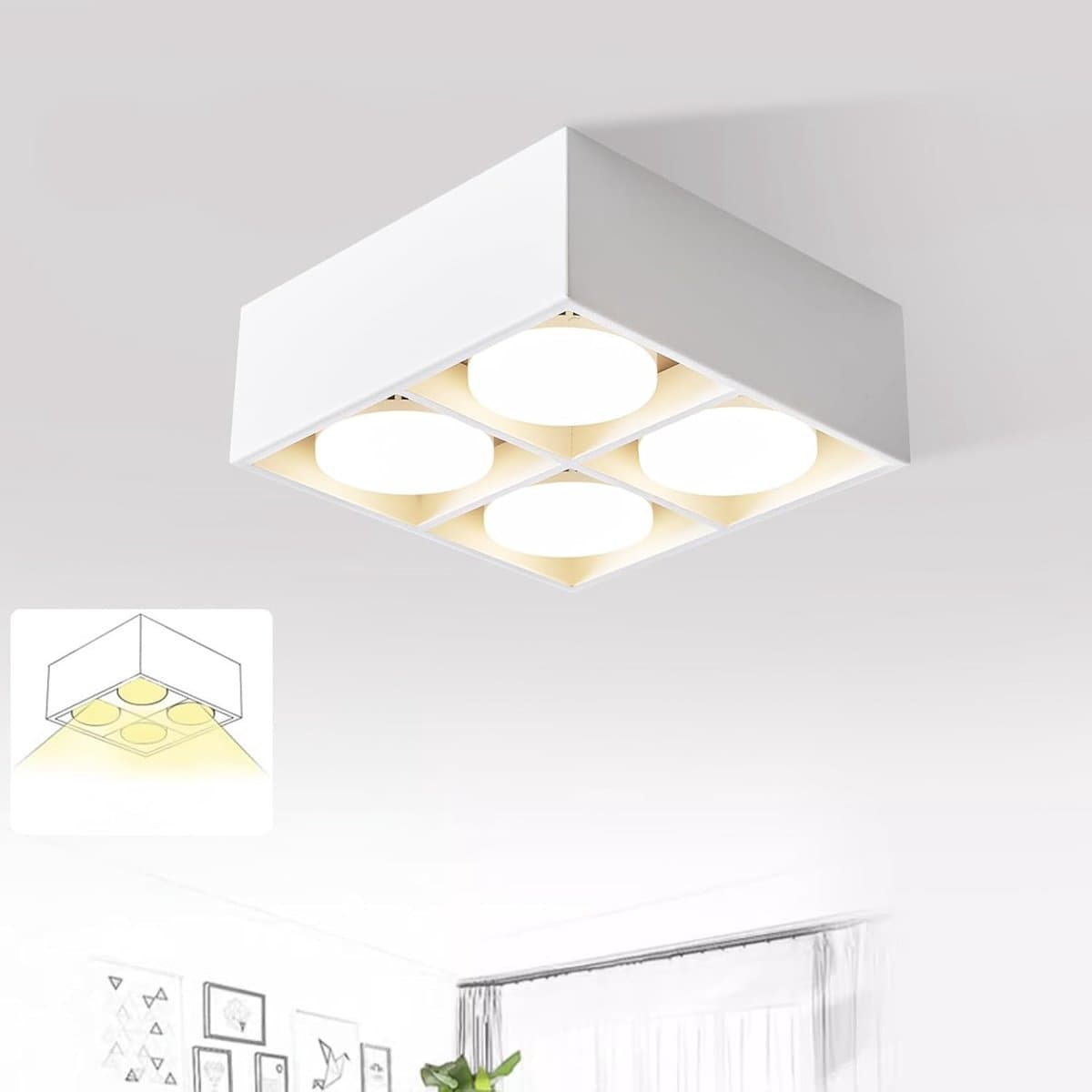 Glitzerlife - Plafondspot Plafondlamp - 30° draaibaar 4xGX53 fitting - opbouwspots - Modern Warm Wit Licht - Mat IJzer Aluminium - Ø20cm - Wit