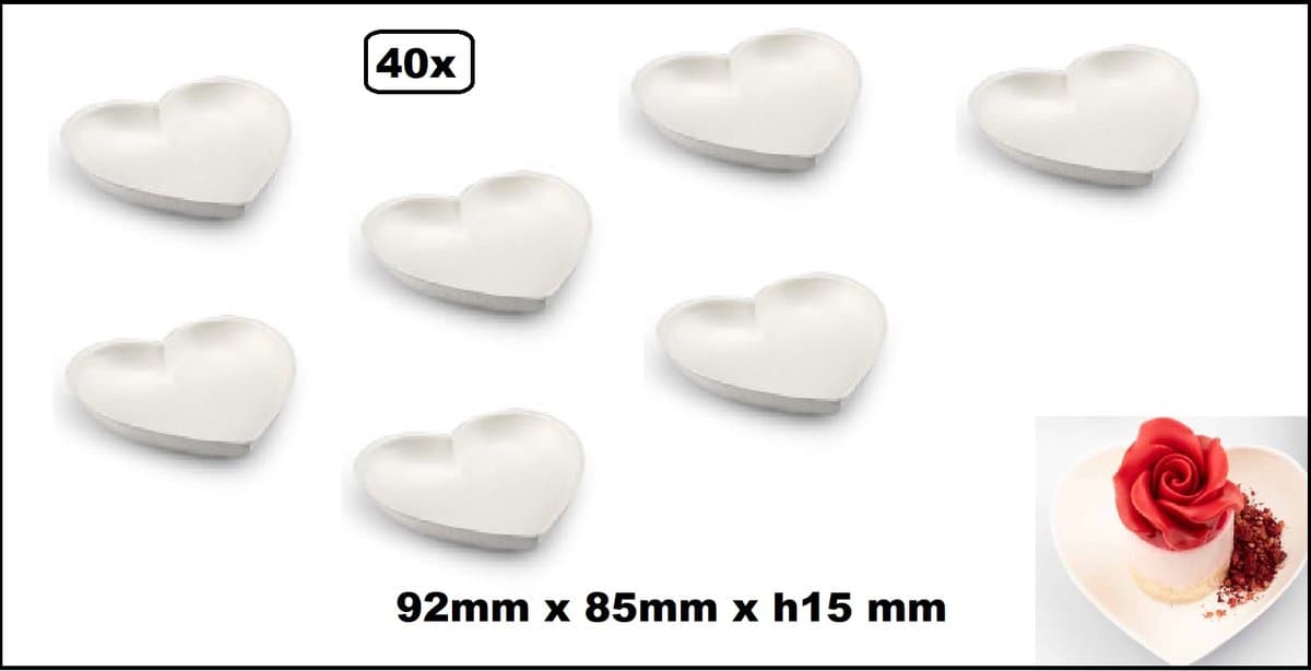 40x Amuse hart schaaltje wit suikerriet - 92mm x 85mm x h15 mm - Amuse bordje liefde eten restaurant festival biologisch afbreekbaar
