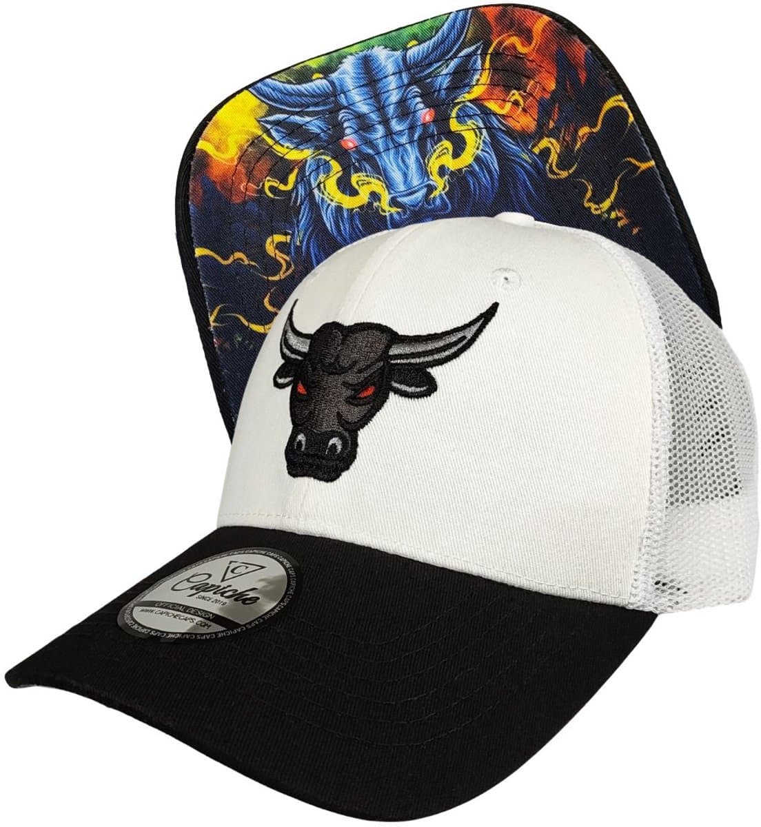 Capiche® Trucker Pet – Stier – Wit & Zwart – Verstelbaar met Druksluiting – Trucker Pet Mannen – Bull