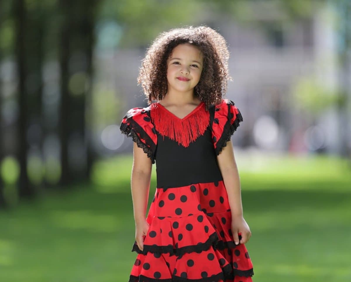 La Señorita - Spaanse Flamenco Jurk Luxe Kind Meisje – Rood Zwart – Carnaval Verkleedjurk met Volants – Maat 2 t/m 12