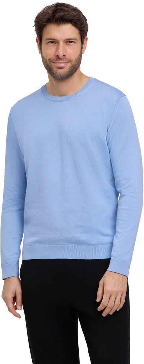 FALKE Basic Cotton Crew Neck elegante klassieker katoen trui heren blauw - maat XL