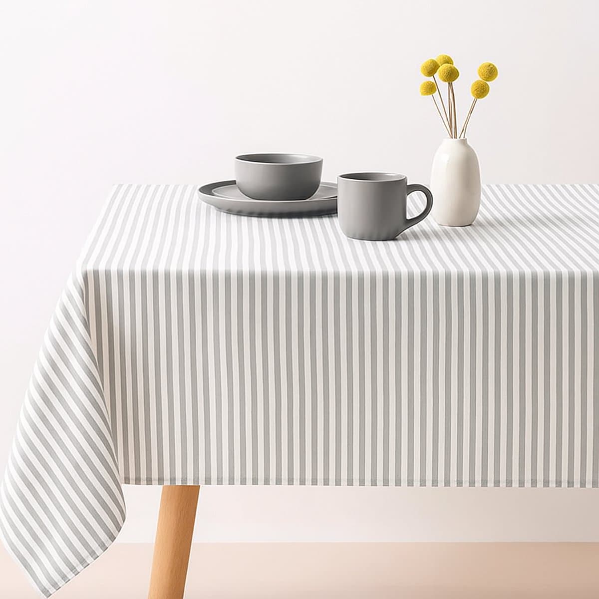 Vlekbestendig Tafelkleed – Stijlvol, Fris & Praktisch katoenen tafellaken streep 150 x 250 mild grey