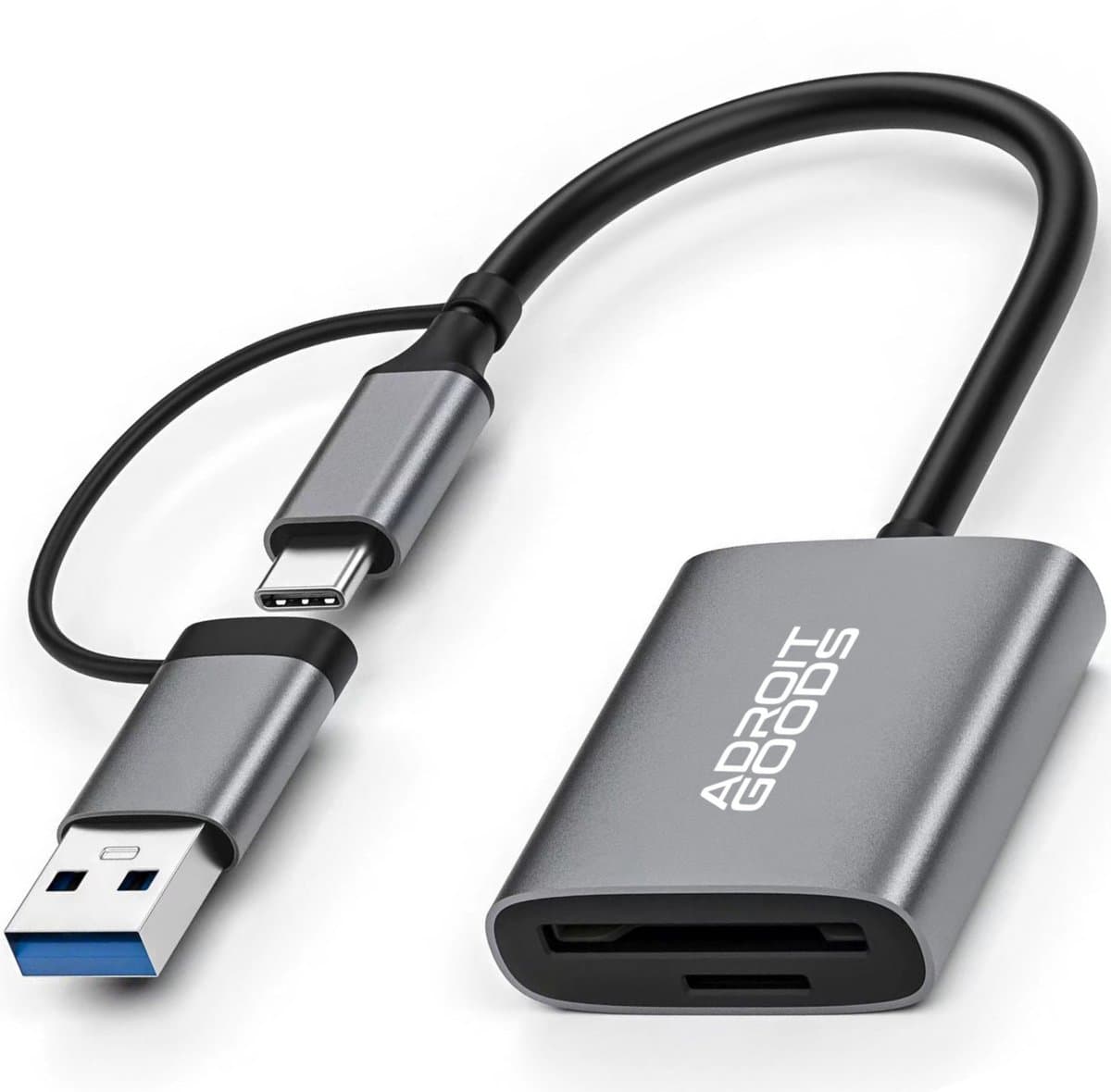 AdroitGoods SD Kaart lezer USB-A & USB-C - Card reader USB 3.0 - Kaartlezer SD kaart - Geheugenkaartlezer - Micro SD kaartlezer
