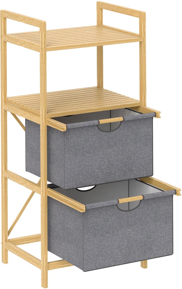 HOMCOM-Wäschekorb-Bambus, Polyester-44L x 34B x 96H cm-Naturholz