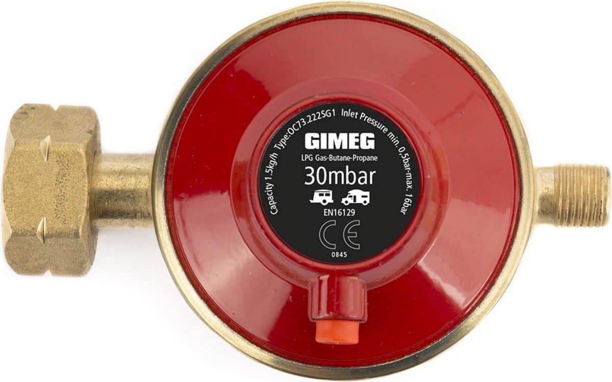 Gimeg Universele Drukregelaar 1/4 Inch Links Afblaas 30Mbar - Drukregelaars los - Rood