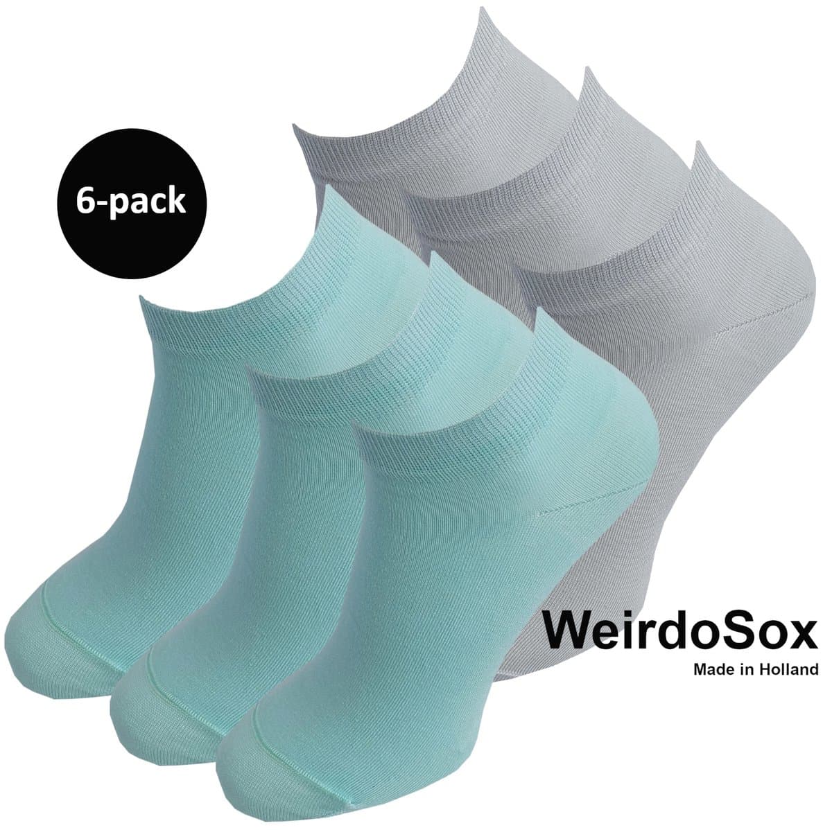 WeirdoSox Bamboe naadloze sneaker sokken CoolGrey / Mintgroen - Anti zweet - Anti bacterieel - Dames en heren - 6 Paar - Maat 43/46