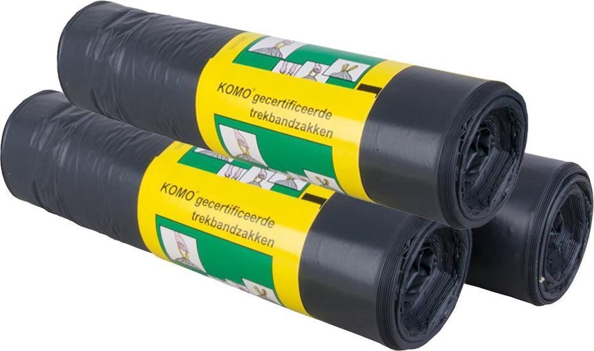 KOMO Afvalzakken met trekband - 60 l - 3 rol x 15 stuks