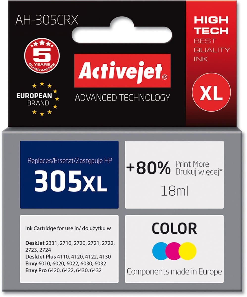 Originele inkt cartridge Activejet AH-305CRX Zwart Cyaan/Magenta/Geel