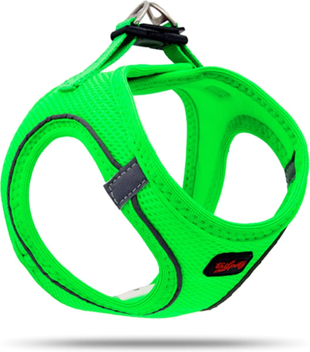 Tailpetz - Air-Mesh Harness - Hondenharnas - Hondentuig - Hondentuigje Kleine Hond - Y Tuig Hond - Harnas Hond - Anti Trek Tuig Hond - Reflecterend - Maat S - Neon Green