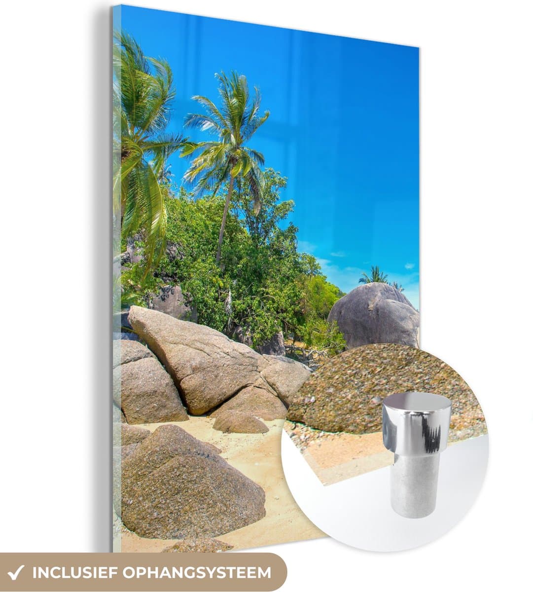 MuchoWow® Glasschilderij 90x120 cm - Schilderij acrylglas - Strand - Tropisch - Zee - Planten - Foto op glas - Schilderijen