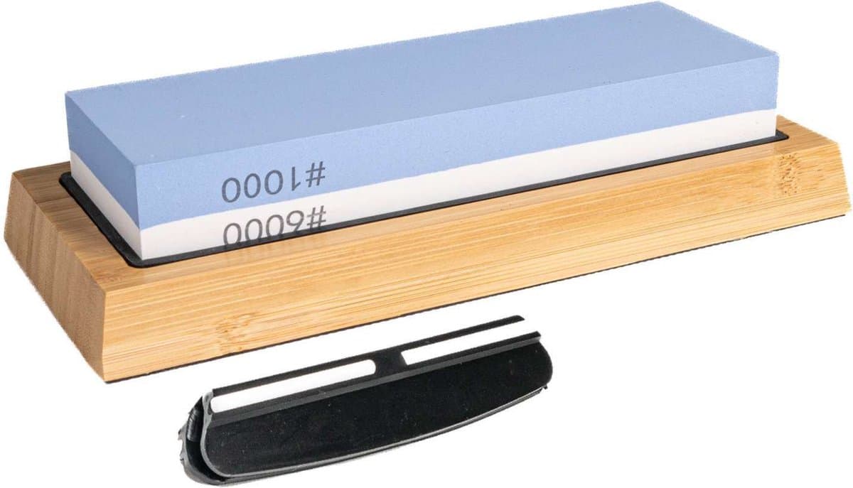 Intirilife 2 in 1 Slijpsteenset met siliconen houder voor messen in Blauw - Wit - Om messen scherp te houden voor comfortabeler snijden