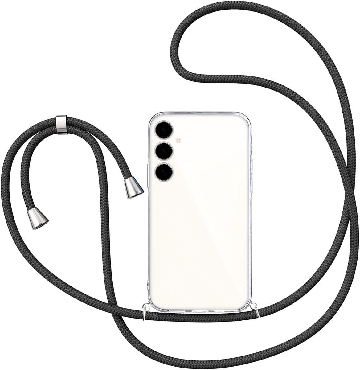 Hoesje met Koord geschikt voor Samsung Galaxy S25 - Back Cover Siliconen Case Transparant Hoes Zwart