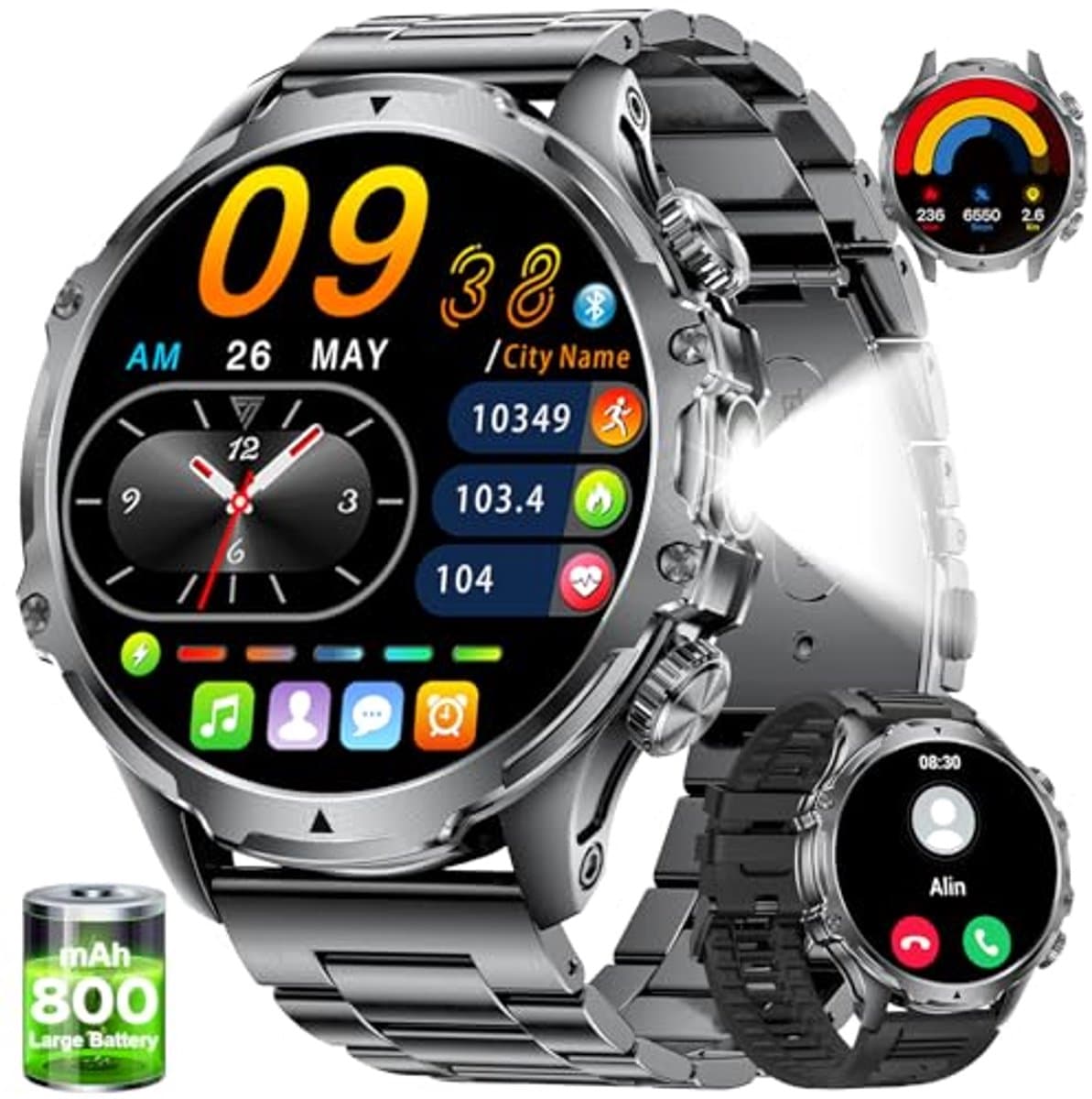 Smartwatch voor heren met groot HD-display en 110+ sportmodi