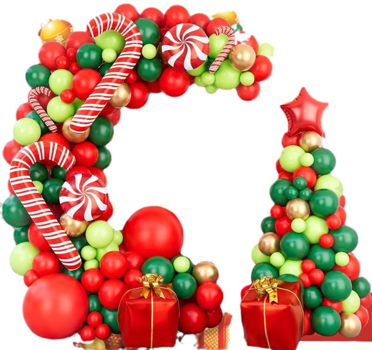 Kerstballon slinger boog kit- gouden- groene en rode confetti ballonnen met snoep mylar ballonnen voor kerst verjaardagsfeest decoraties- kerst snoep thema