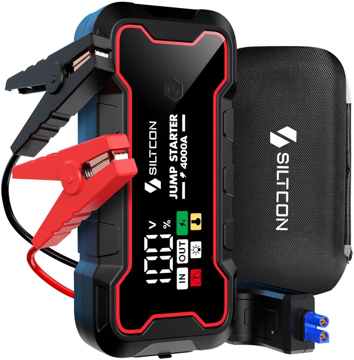 Siltcon® 12V 4-in-1 Jumpstarter Voor Auto - 4000A / 24.000 mAh Powerbank - Startkabels - Jumpstarters - 18W USB-C Snellader - LED Zaklamp - SOS Noodlicht - Noodpakket - Alle Voertuigen - Inclusief Opberghoes