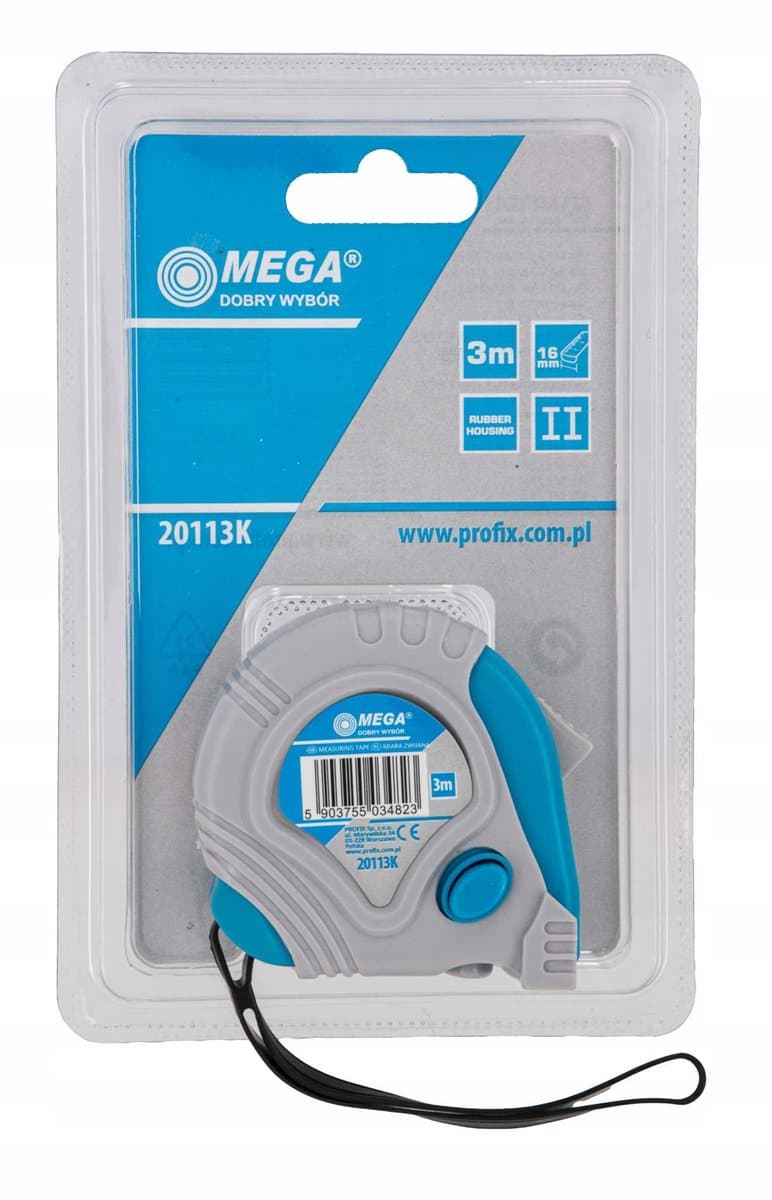 MEGA Rolbandmaat 3m x 16mm met 3 remmen en rubberen grip