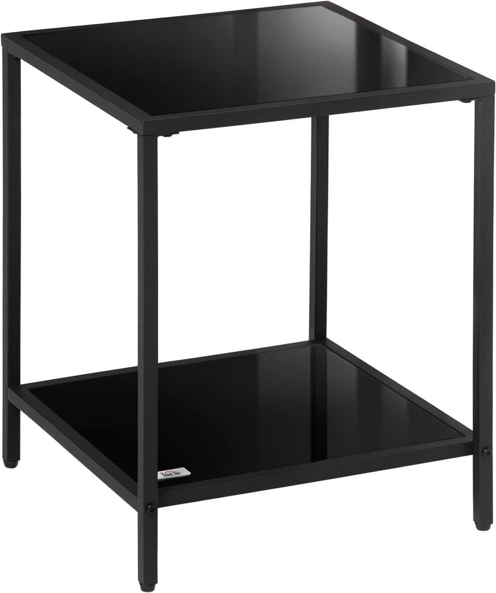 HOMCOM-Beistelltisch-Hartglas, Stahl-40L x 40B x 50H cm-Schwarz