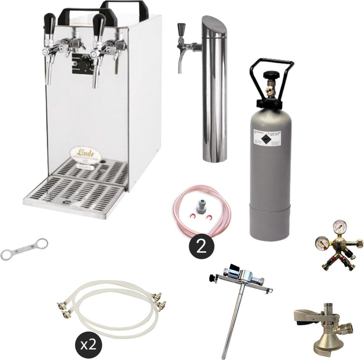 Complete set - Biertap - Kontakt 40 - 2-kraans, 50 liter/u - Beertender - Thuistap - Bierkoeler - met Fustkoppeling Type A, Adapter 5 liters
