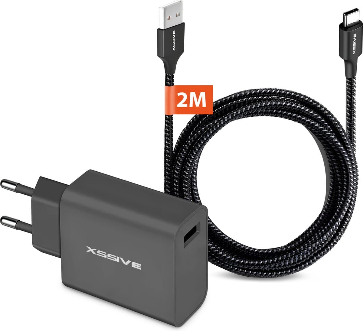 Quick Charge Set met 2 Meter USB A naar USB-C Kabel - Oplader Telefoon, Tablet en Draadloze Oortjes
