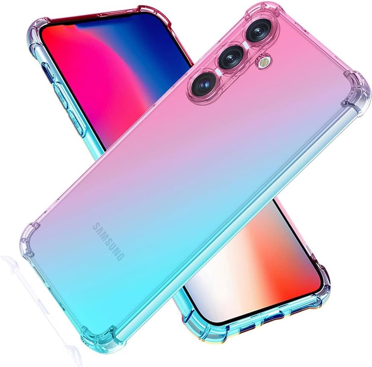 Geschikt voor Samsung Galaxy S24 FE 5G - Schokbestendig - bumper hoesje - Roze / Groen