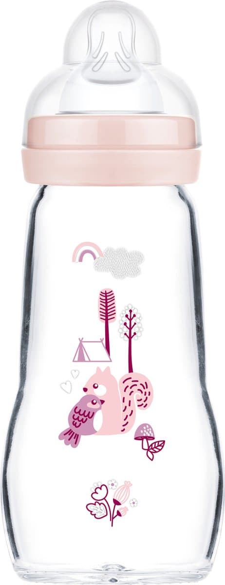 MAM - Feel Good Babyfles Glas - 260 ML - Hygiënisch - 0+ Maanden - Mat Roze