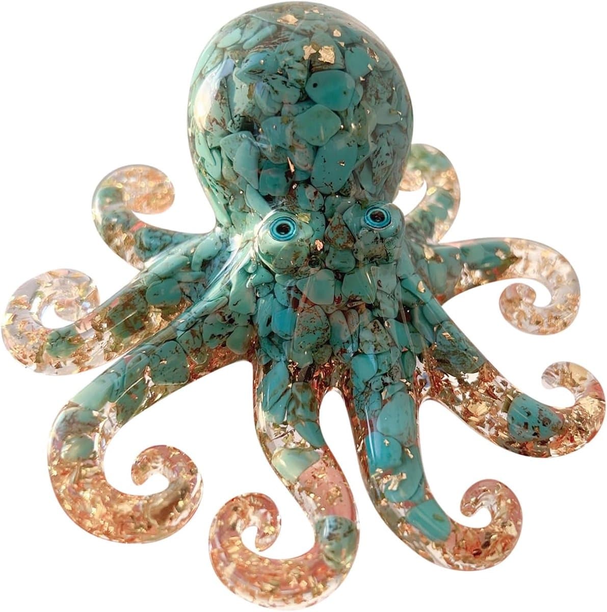 Octopus Beeldje - Zee Decoratie - Woonkamer Verfraaien - Kristal en Hars - 10 x 9.5 cm - Turkoois