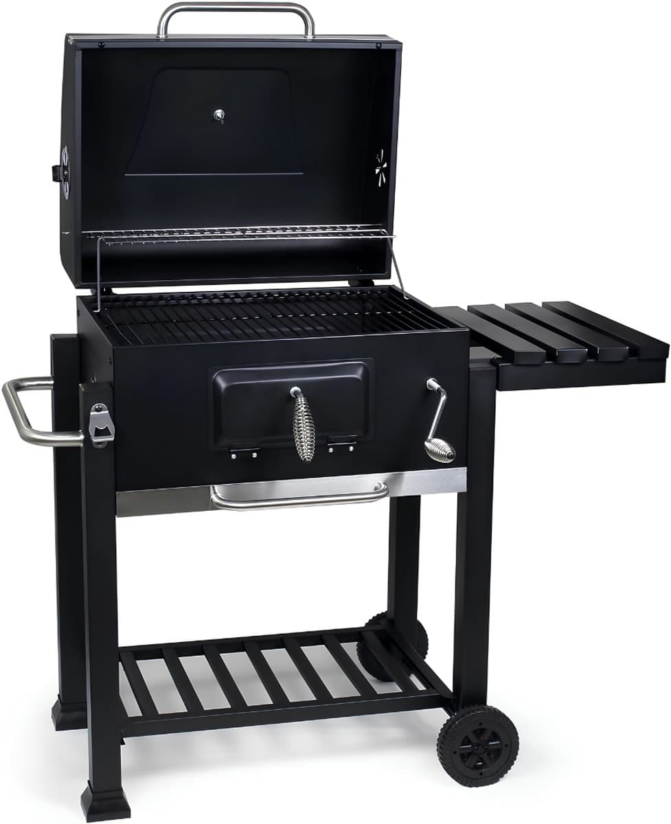 SP® BBQ Houtskool - Barbecuewagen met deksel - Houtskool BBQ met Plank en Rookafvoer - Zwart - 48cm x 119cm x 107cm
