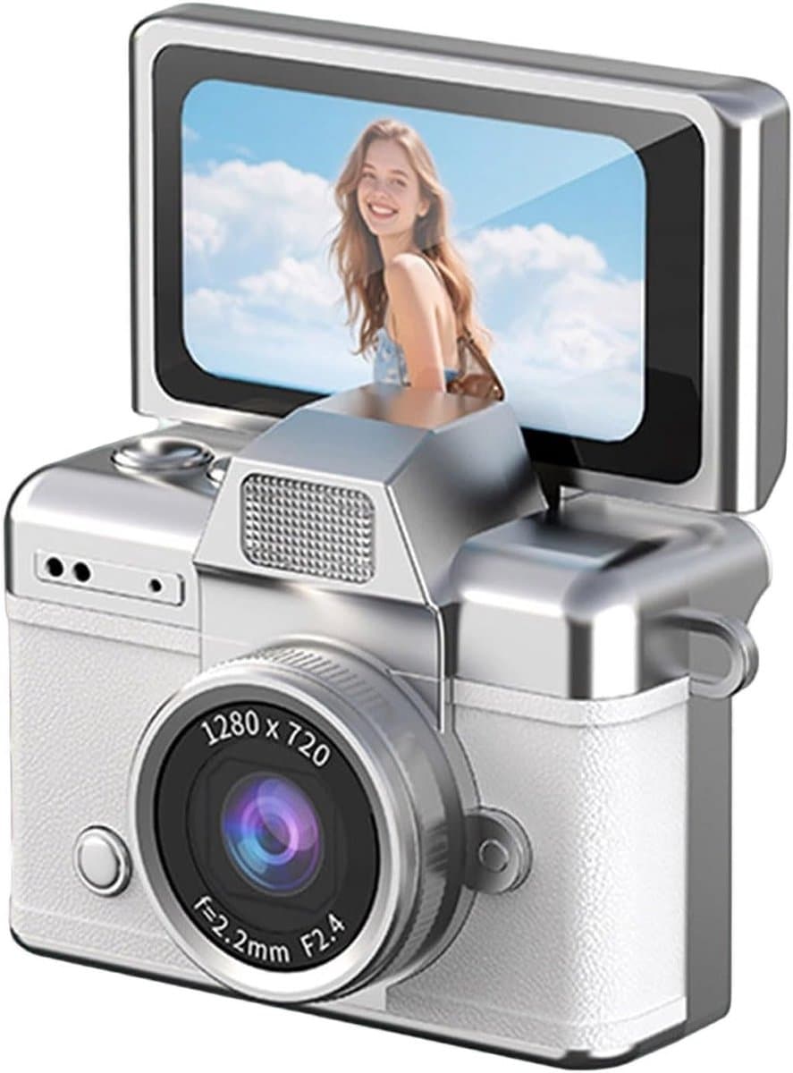longziming -Mini Camera – Sleutelhanger Camera – Digitale Camera – Compact Fototoestel – 1,47 Inch Draaibaar IPS Scherm – 1080P Video – USB-C Oplaadbaar – Ultralicht 90 g Ontwerp – Voor Foto en Vlog – Wit – 1 Stuk