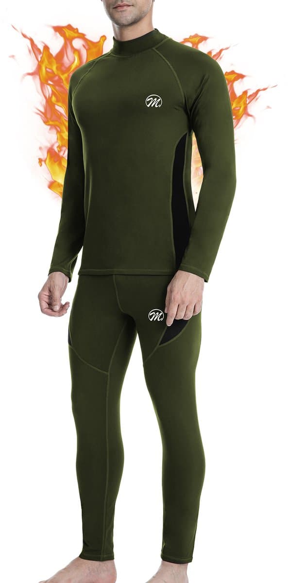 MEETHOO Baselayer Thermoset Heren - Thermo Ondergoed Heren -Thermo Kleding Set : Ademend en Comfortabel Basislaag voor Voetbal, Tennis, Skiën, Hardlopen en Outdooractiviteiten -Groen-S