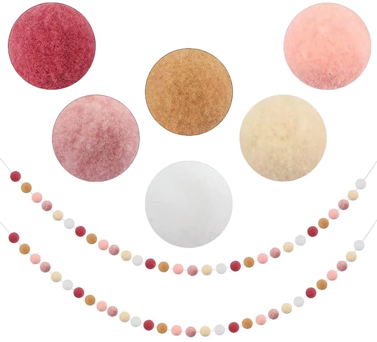 Pompons - voor kinderkamer, verjaardags- en kerstfeesten - 2 m lang - decoratie met vilten ballen, pompons en wolvilt
