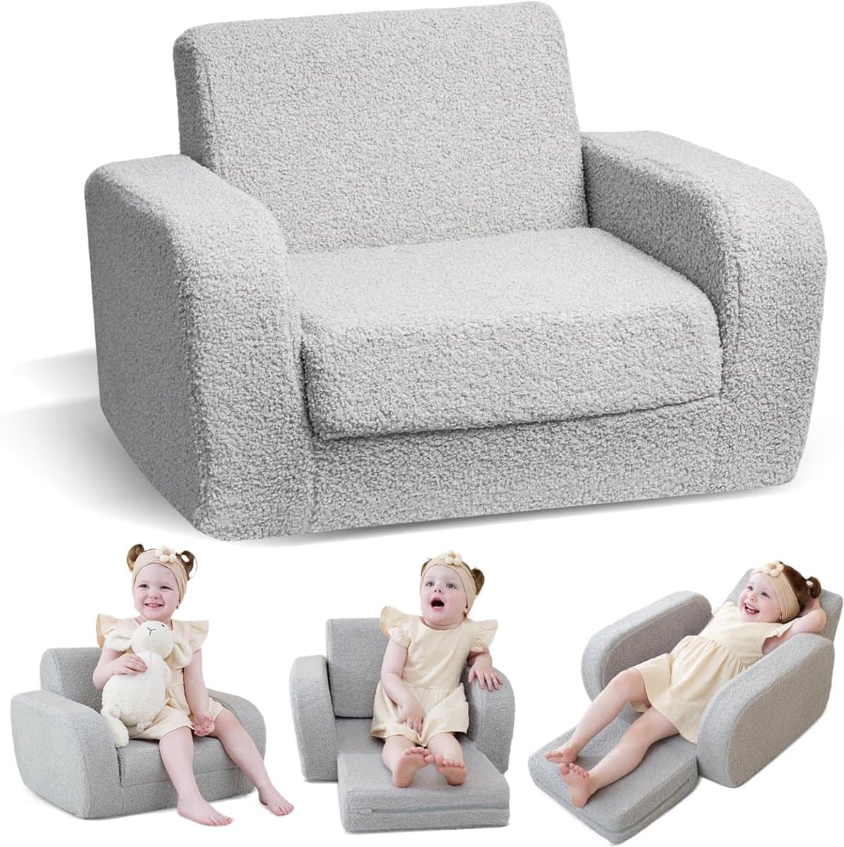 Allvia® Kindersofa - Zitzak - Kinderstoel - Grijs - 91cm x 25cm x 52cm