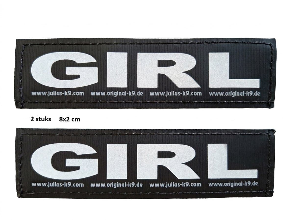 Julius-K9 label - GIRL-(20mm x 80mm) set van 2 stuks voor K9 tuigje baby