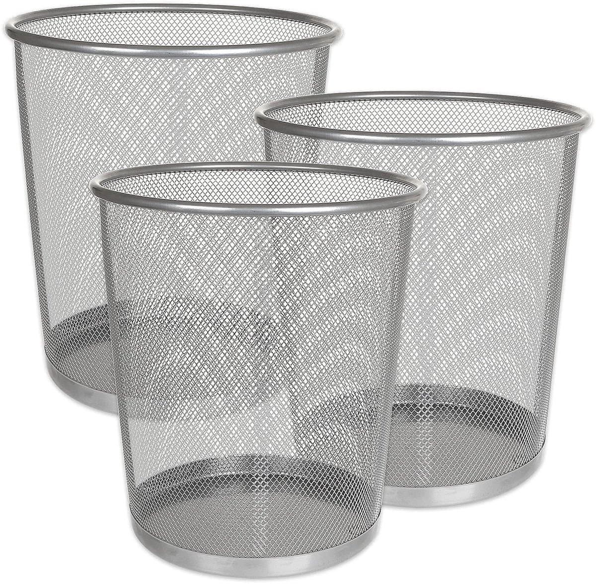 Prullenbak klein 3 stuks - metalen mesh - zilver - ideaal voor kantoor of slaapkamer - ShopVlot