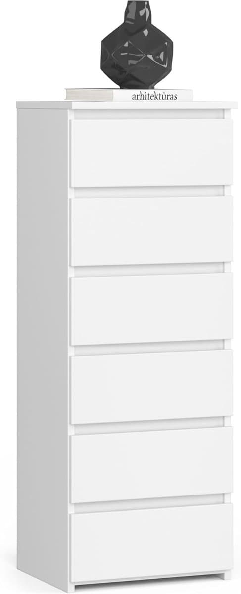 Ladekast met 6 laden - Dressoir Kast - Opbergen Woonkamer - Robuust Gelamineerd Materiaal - B40 x H109 cm - Wit