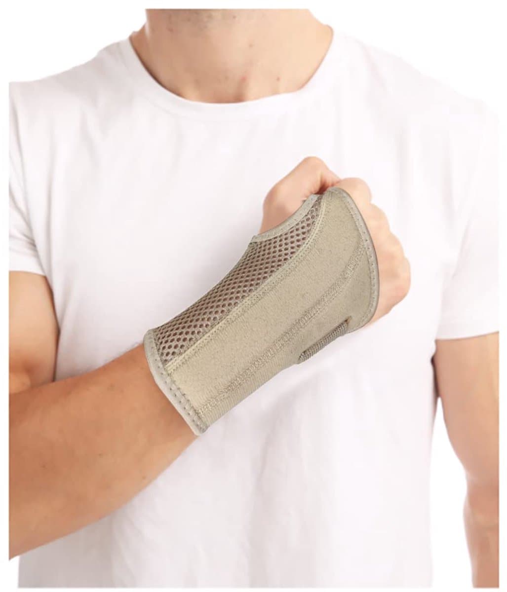 Polsbrace Links - Maat S/M - Elastische Polsondersteuning - Zacht & Comfortabel - Voor Carpaal Tunnel Syndroom, Peesontsteking, Verstuiking & Artritis - Beige