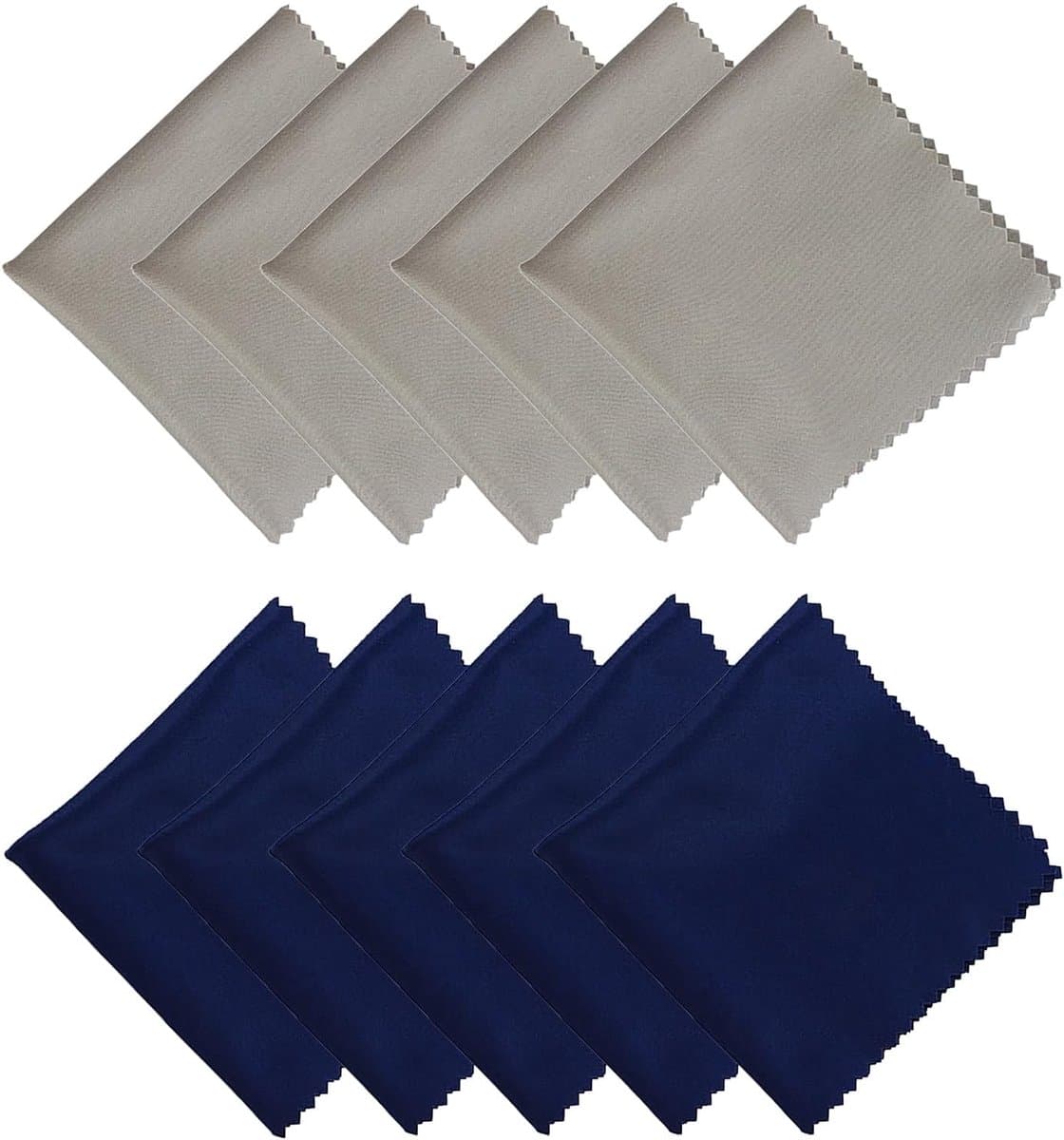 10 stuks brillenpoetsdoeken, microvezeldoeken voor brillen, 18 cm x 15 cm, voor het reinigen van brillen, glazen, tablets, mobiele telefoons (5 donkerblauw, 5 lichtgrijs)